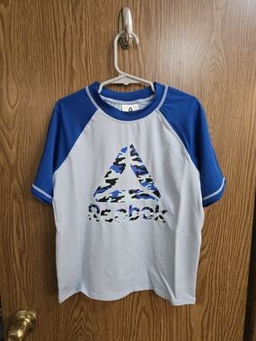 Reebok Boys' Rashguard in White and Royal Blue Size 6-7
